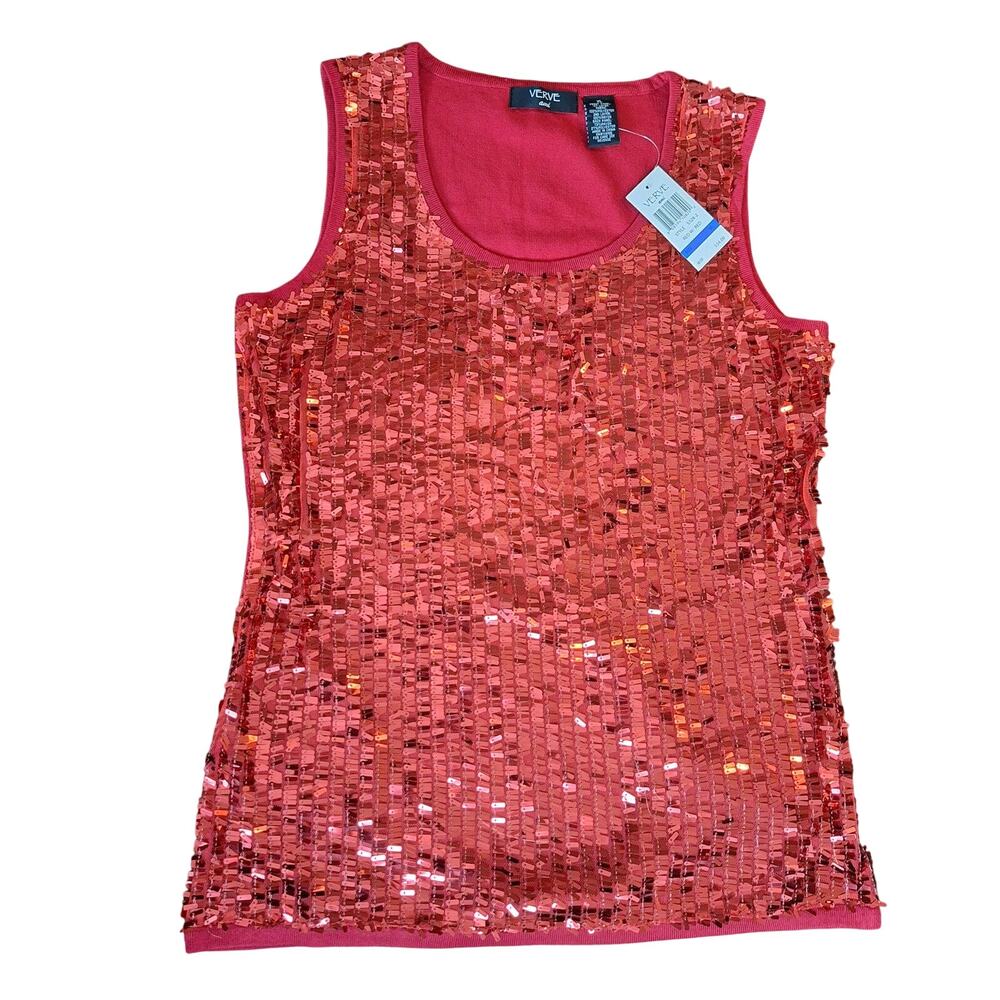 NWT Verve Ami Womens XL Red Sequin Tank Top Holiday Sparkle Glam Party Shell